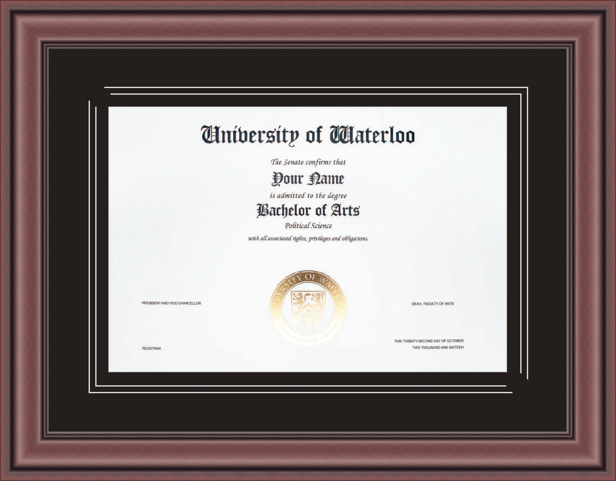 Custom University of Waterloo Diploma Frame