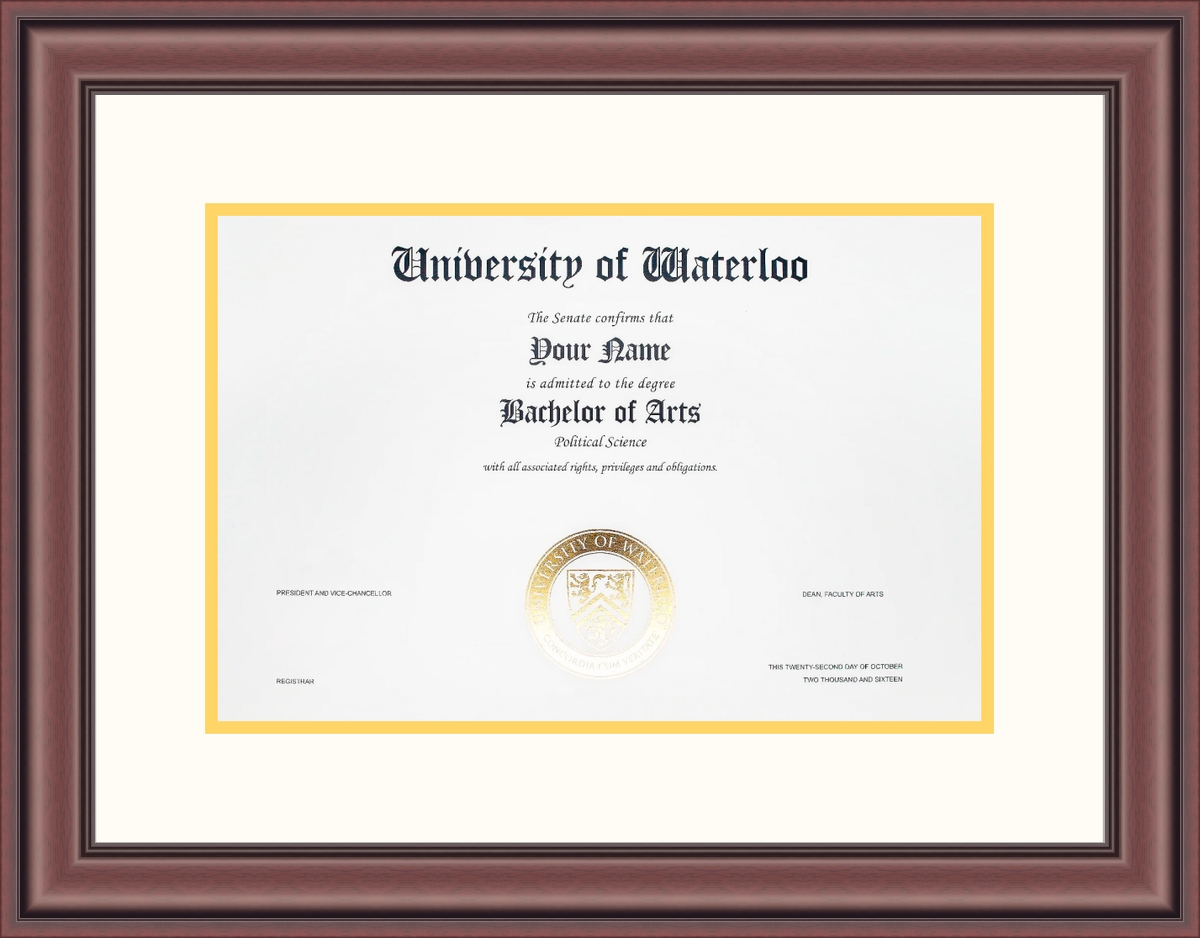Custom University of Waterloo Diploma Frame