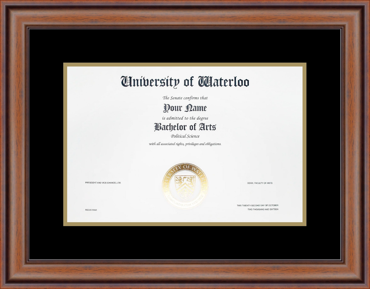 Custom University of Waterloo Diploma Frame