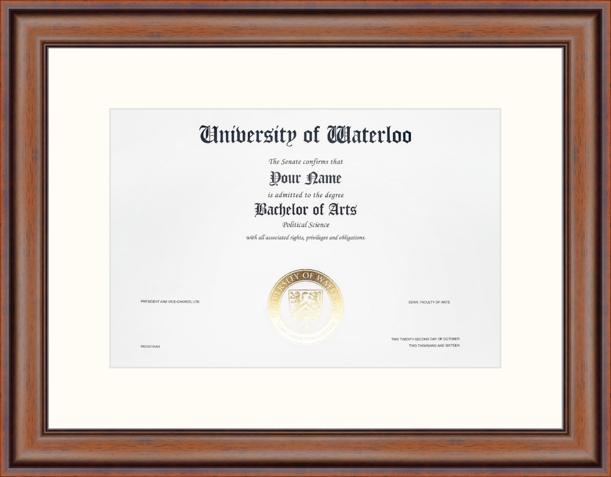 Custom University of Waterloo Diploma Frame