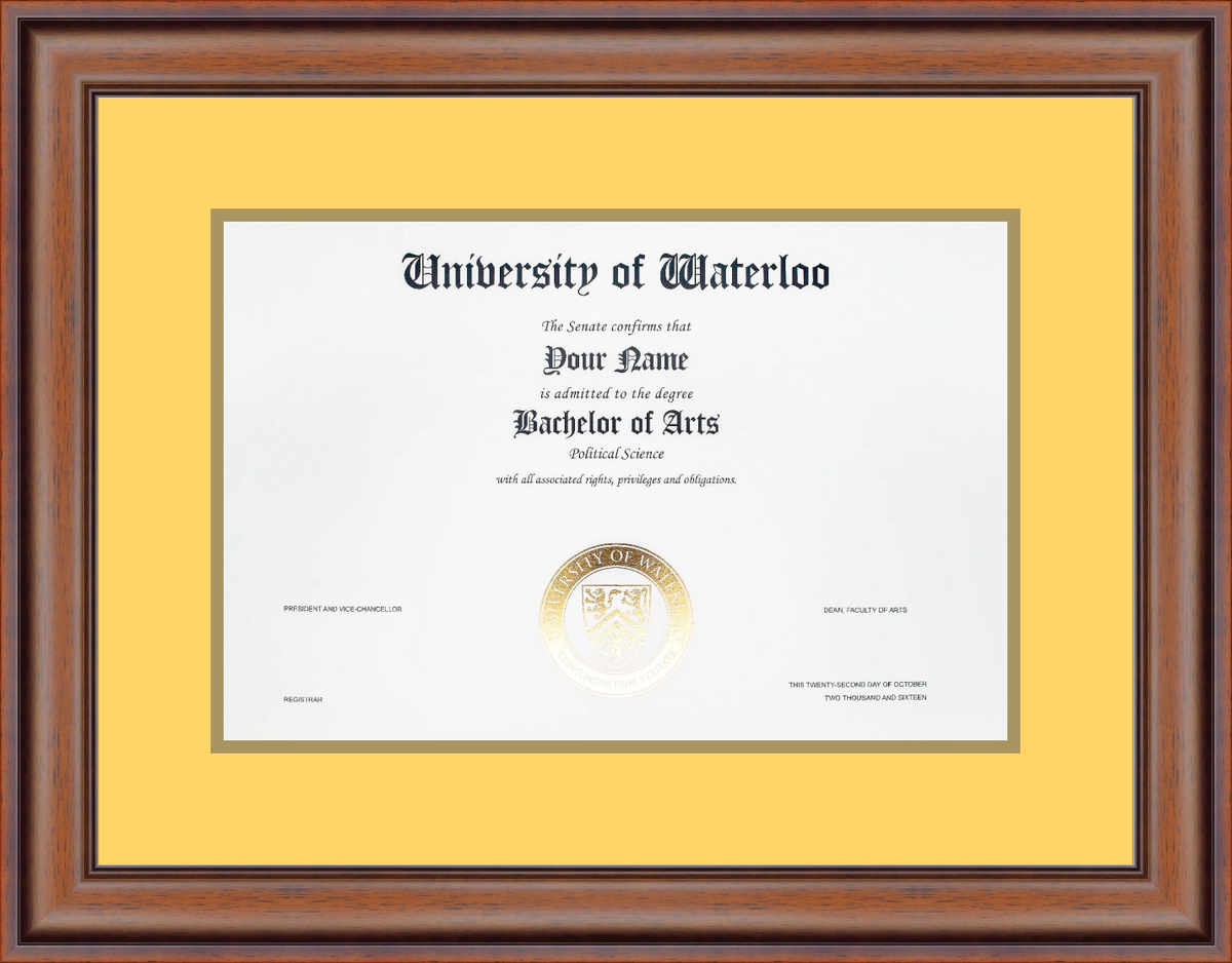 Custom University of Waterloo Diploma Frame