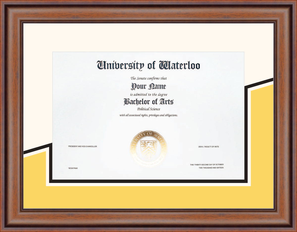 Custom University of Waterloo Diploma Frame