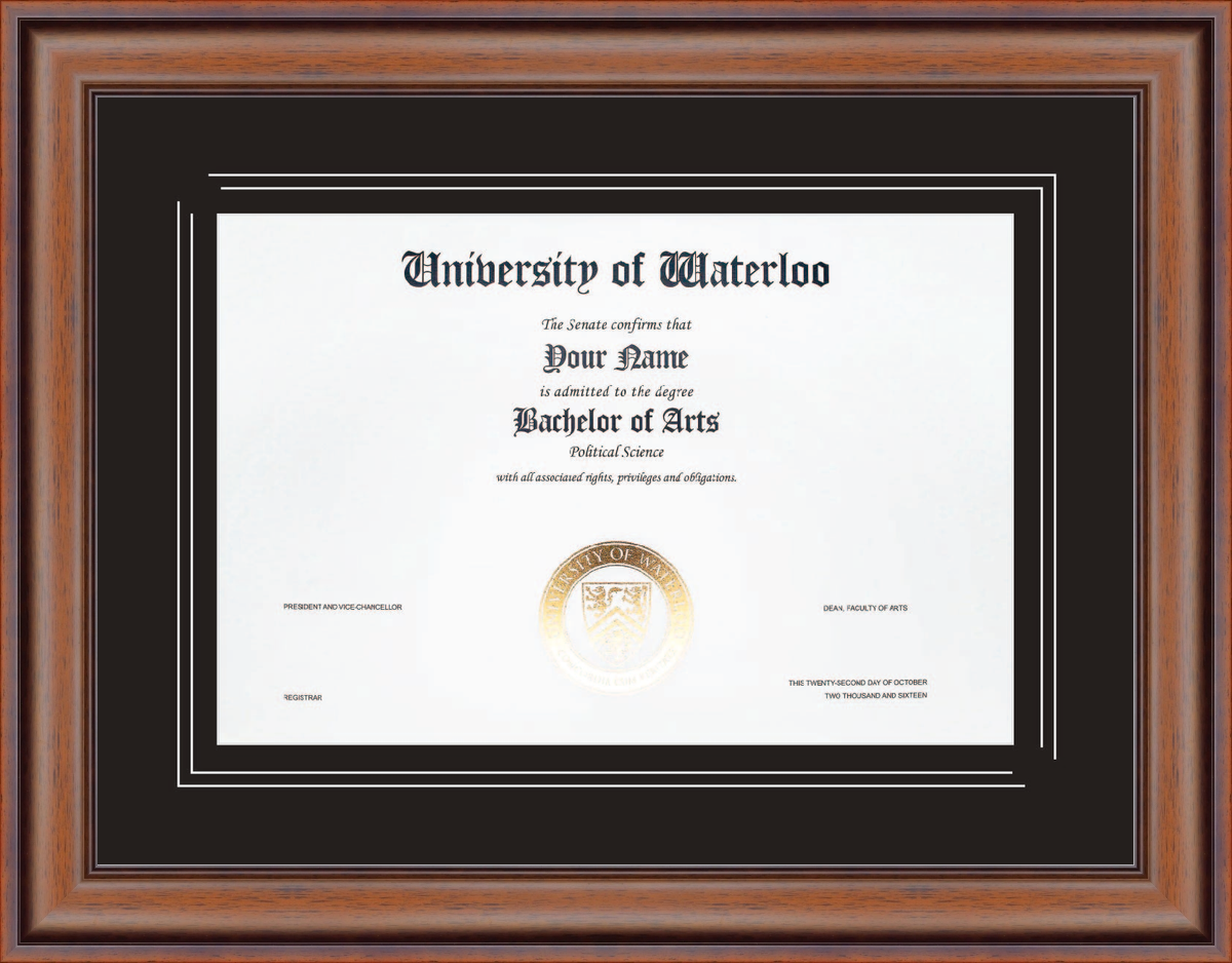Custom University of Waterloo Diploma Frame