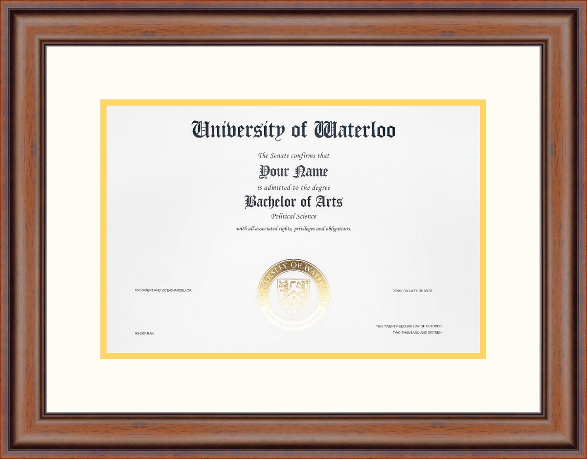 Custom University of Waterloo Diploma Frame