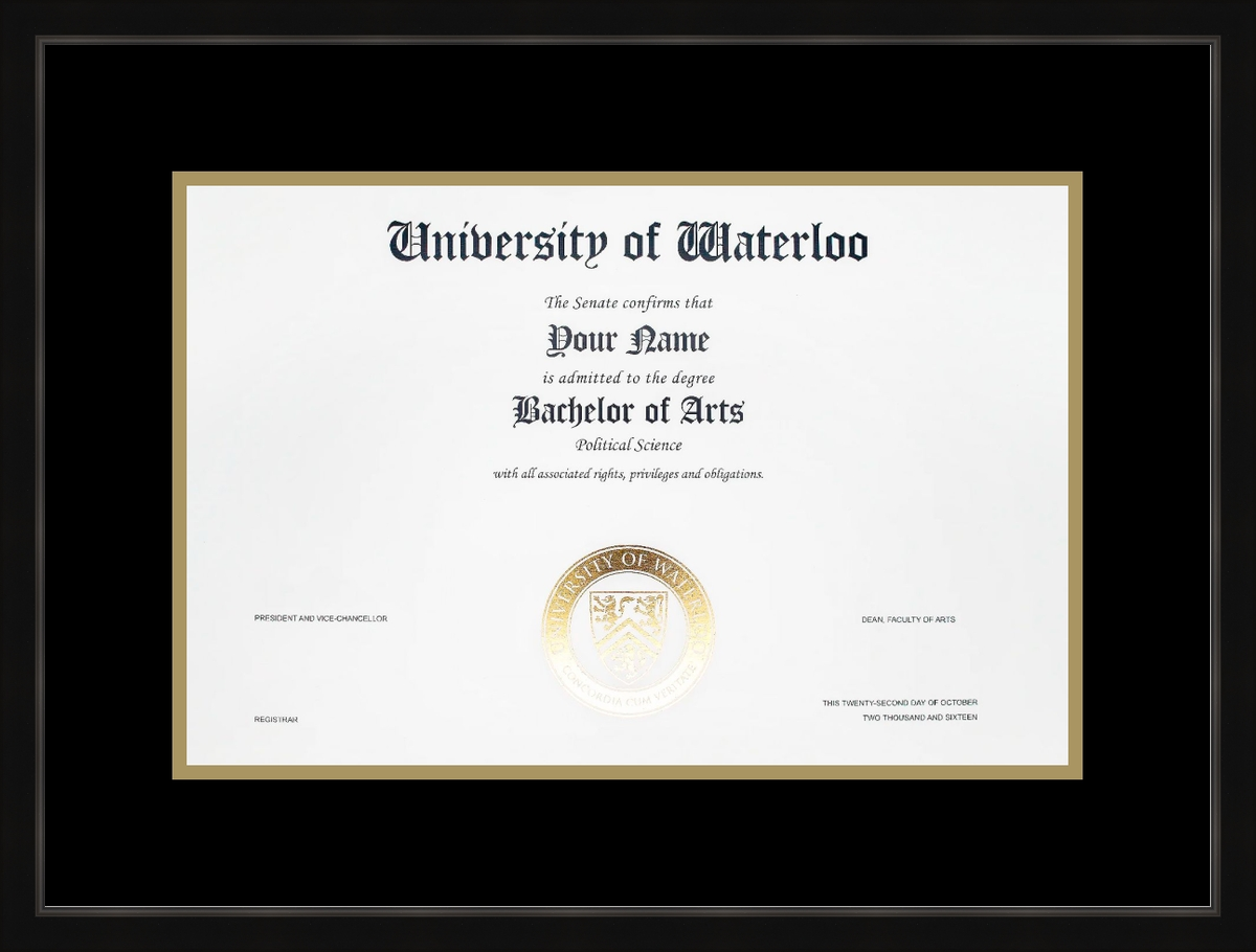 Custom University of Waterloo Diploma Frame
