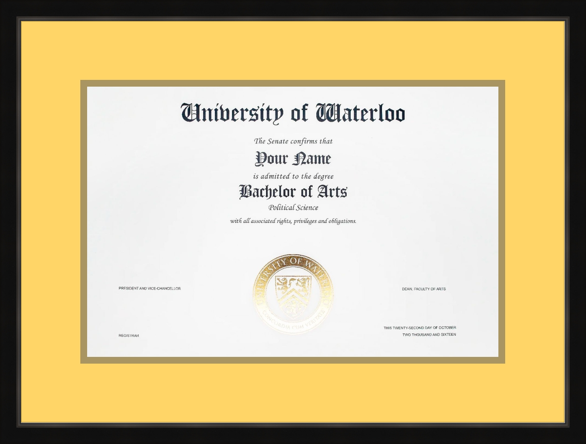 Custom University of Waterloo Diploma Frame