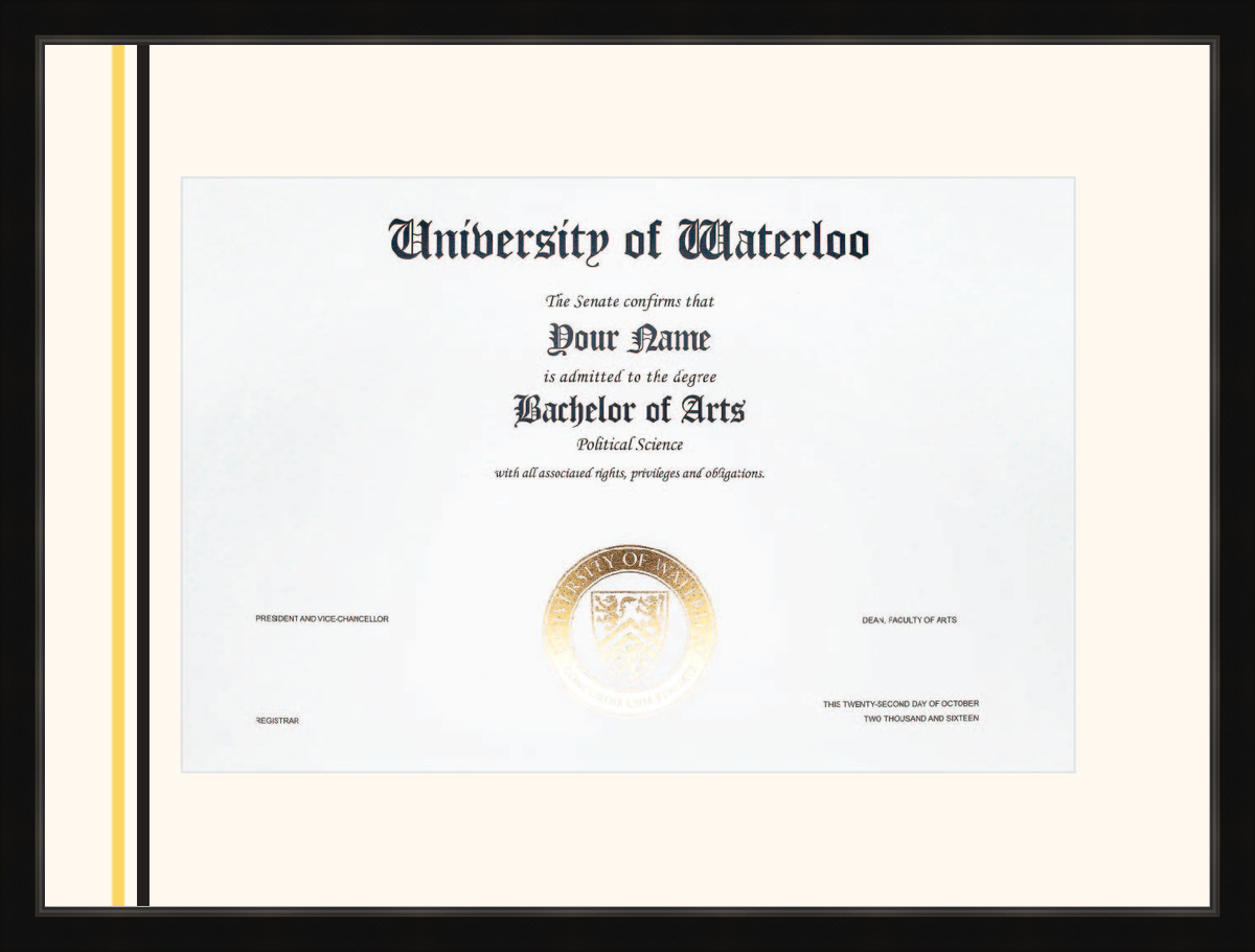 Custom University of Waterloo Diploma Frame