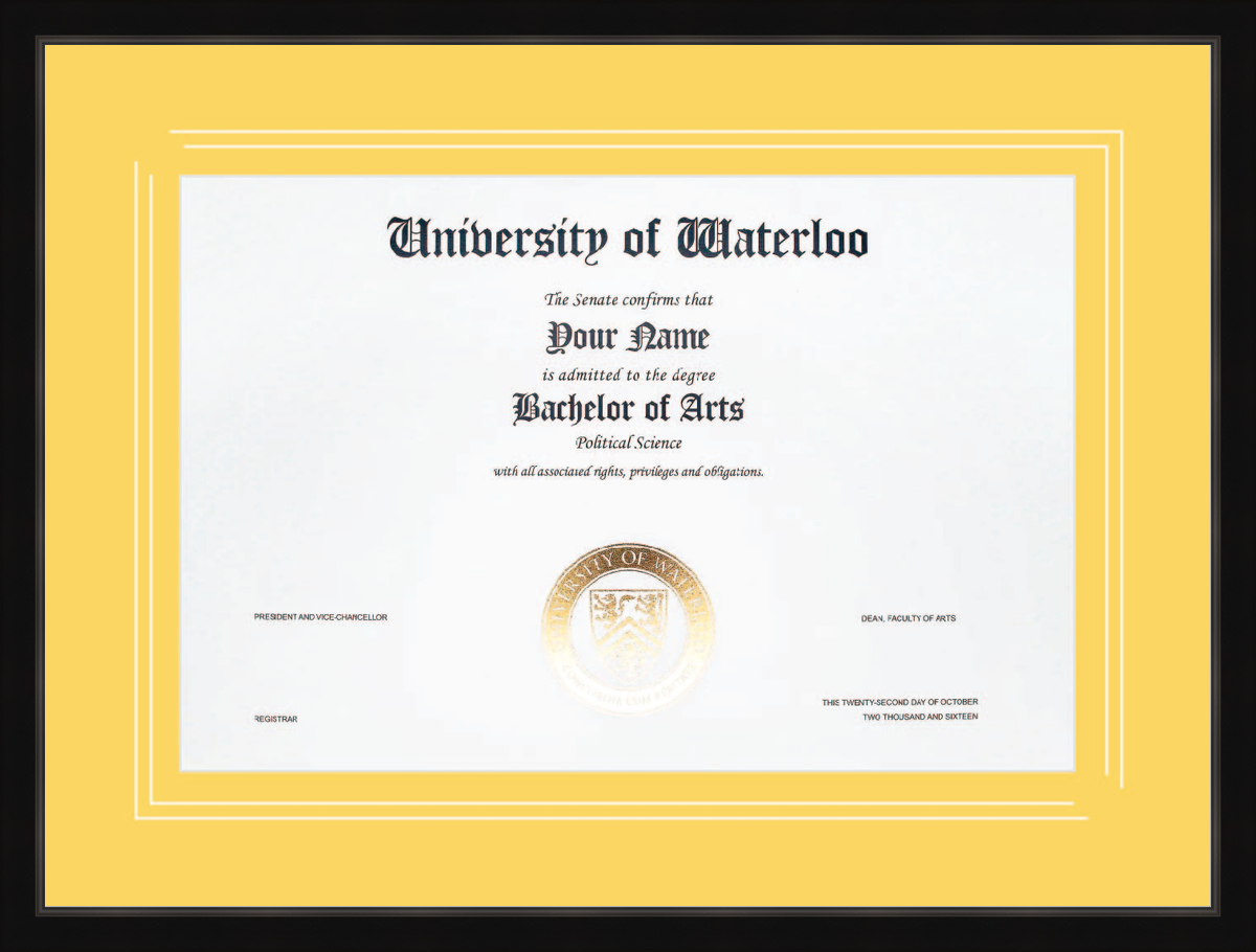 Custom University of Waterloo Diploma Frame