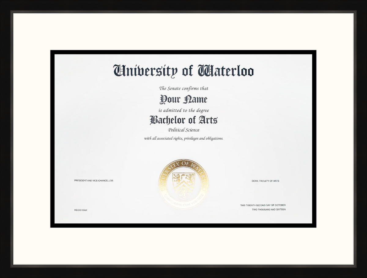 Custom University of Waterloo Diploma Frame