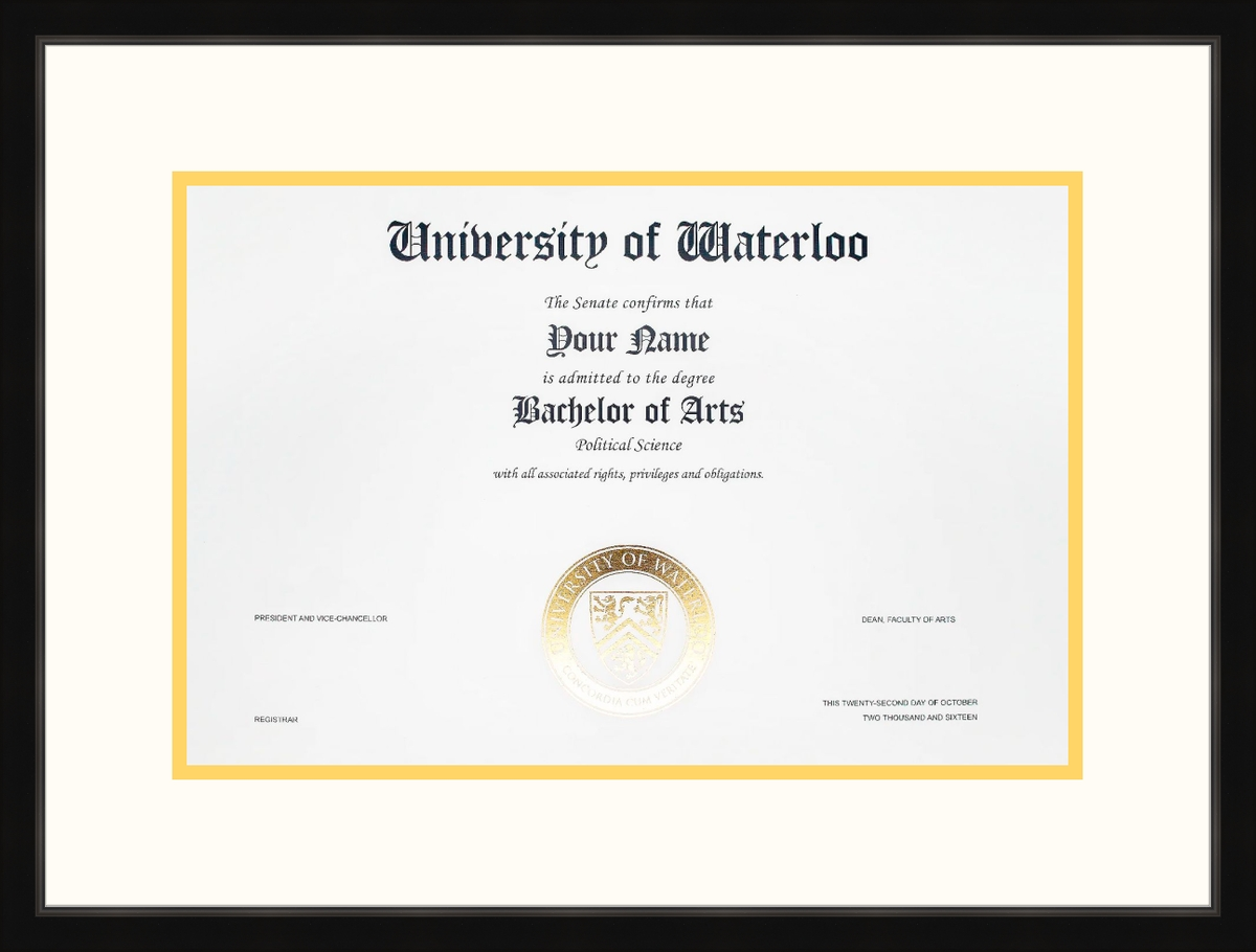 Custom University of Waterloo Diploma Frame