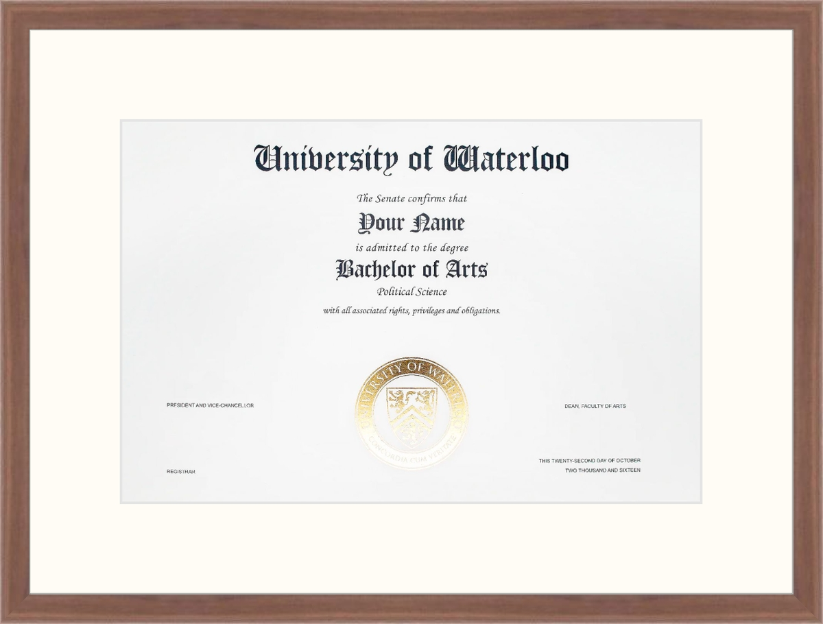 Custom University of Waterloo Diploma Frame