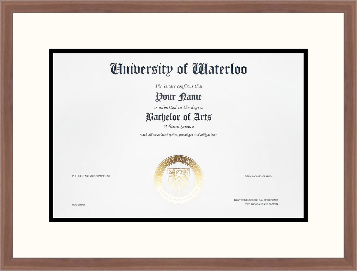 Custom University of Waterloo Diploma Frame