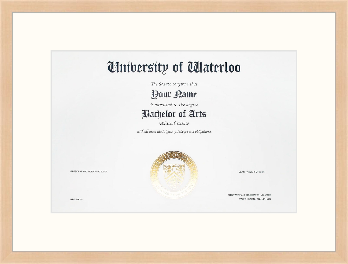 Custom University of Waterloo Diploma Frame