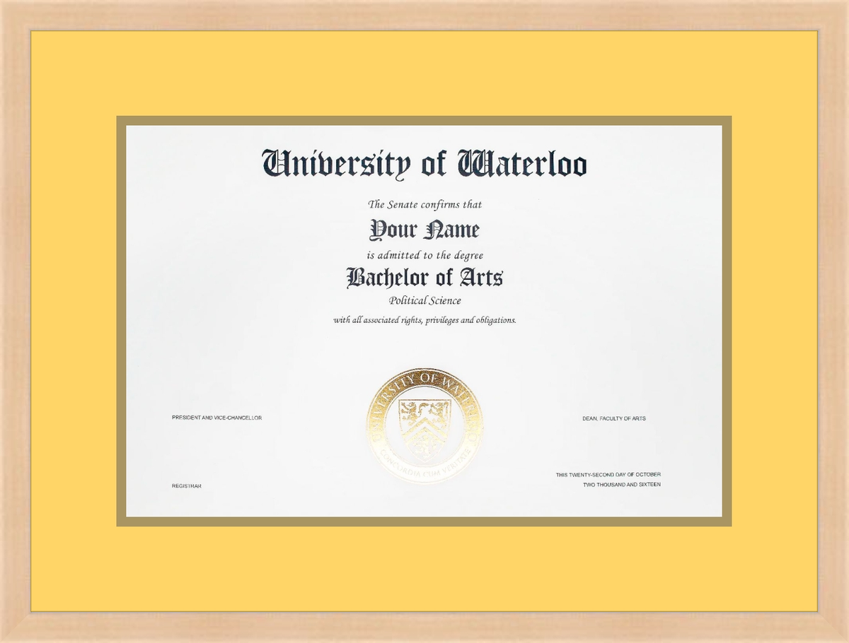 Custom University of Waterloo Diploma Frame