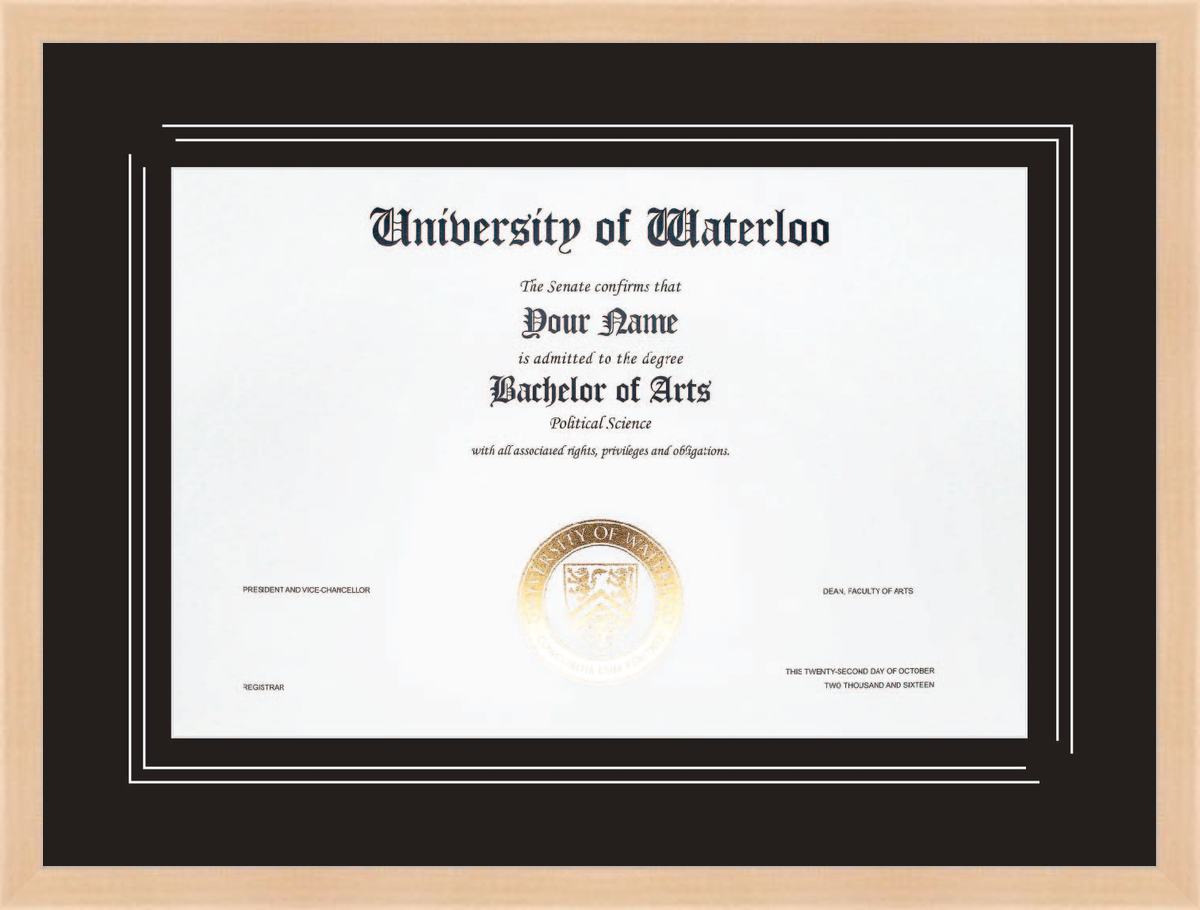 Custom University of Waterloo Diploma Frame