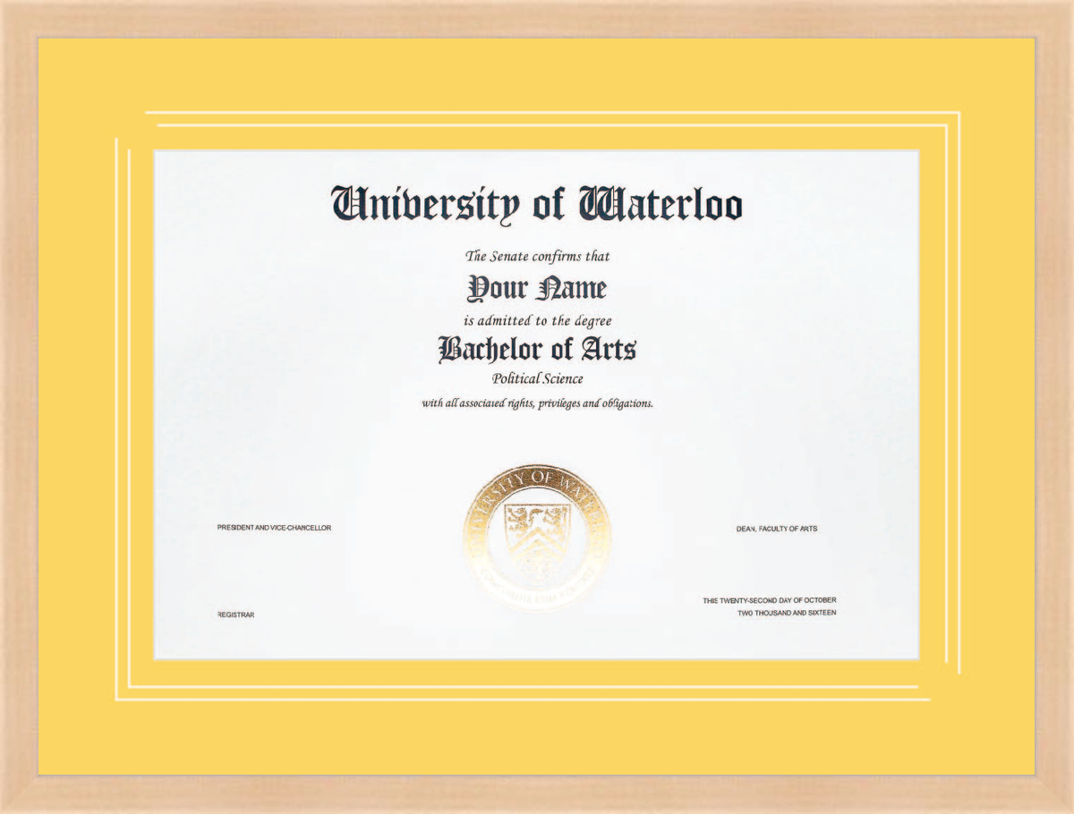 Custom University of Waterloo Diploma Frame