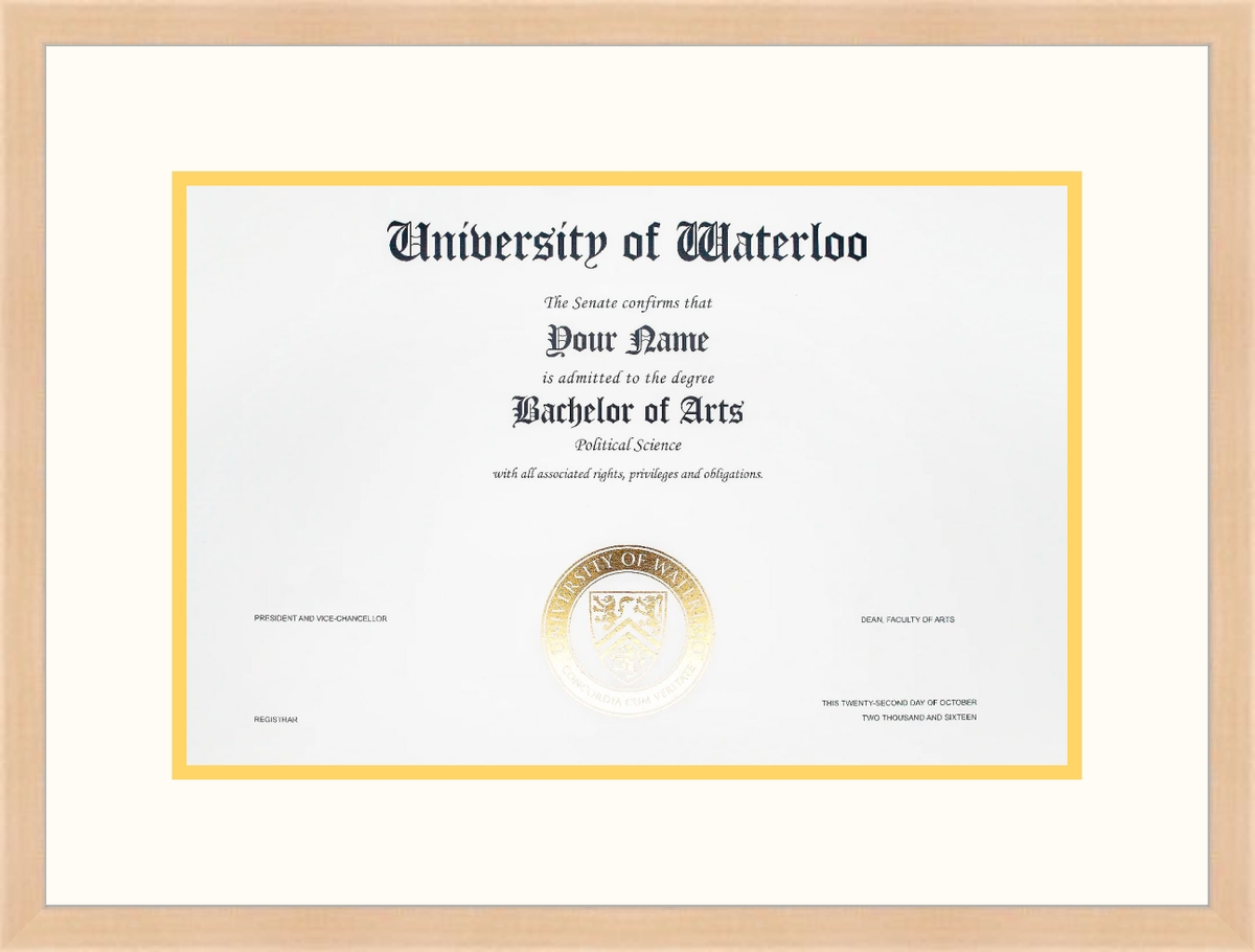 Custom University of Waterloo Diploma Frame