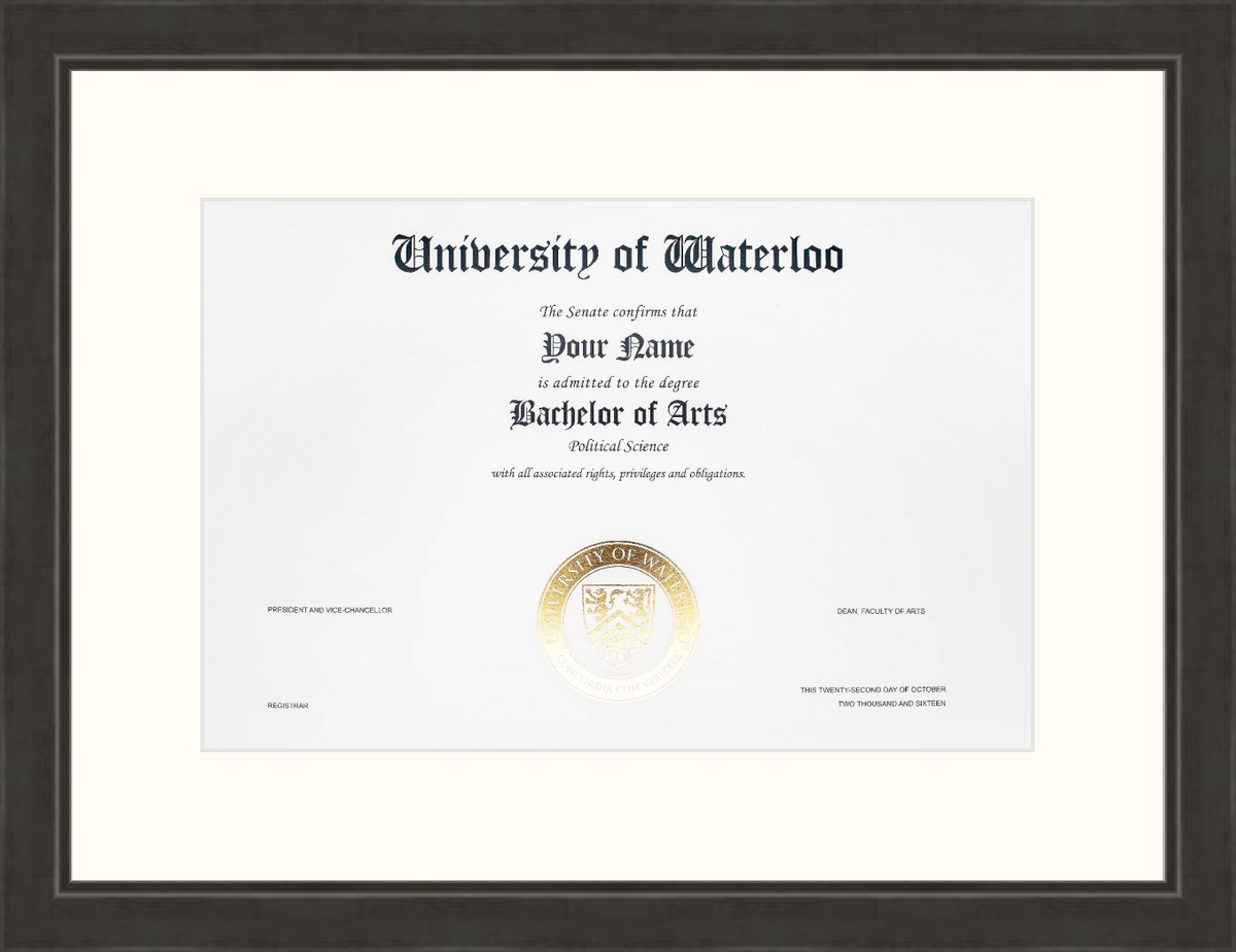 Custom University of Waterloo Diploma Frame