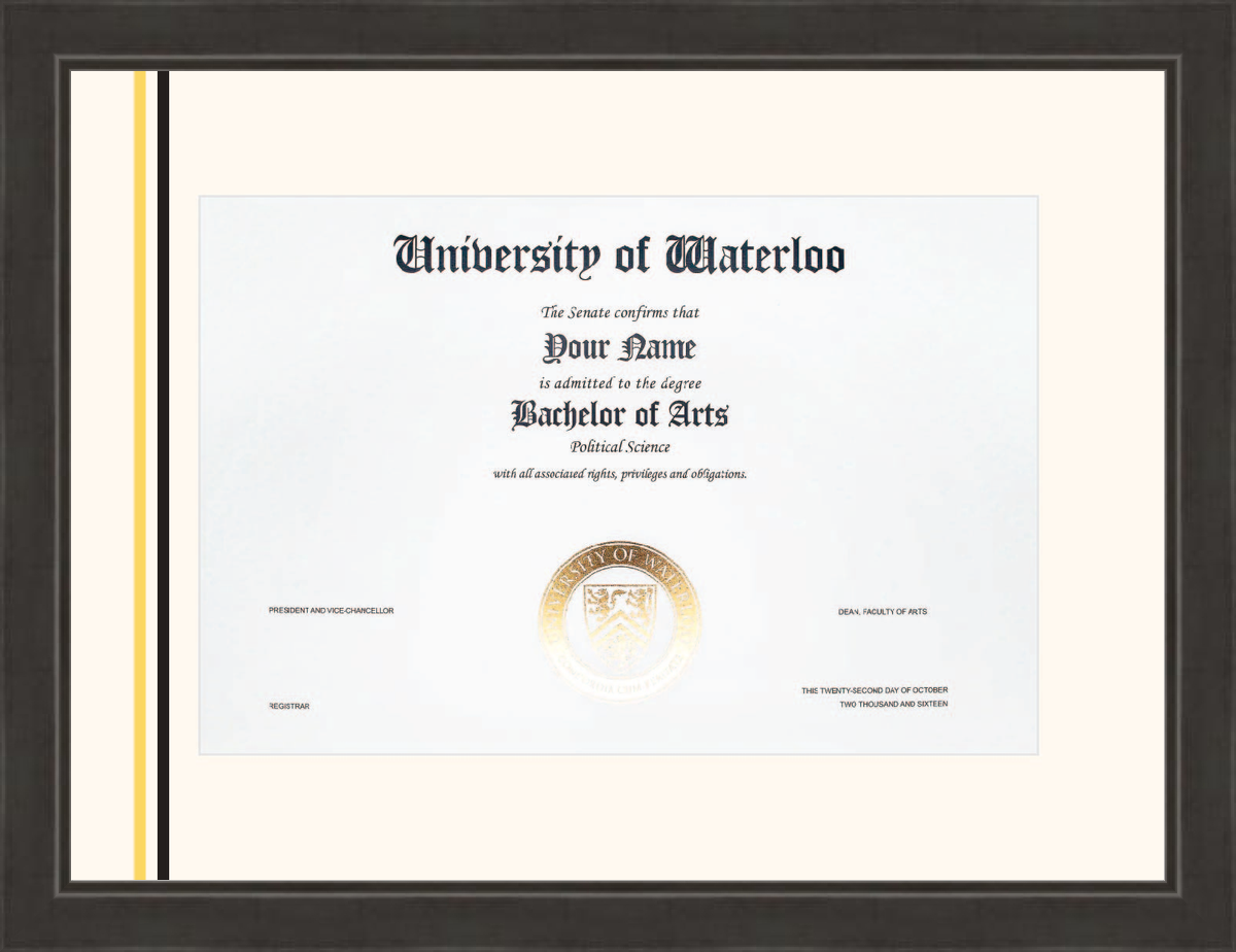 Custom University of Waterloo Diploma Frame