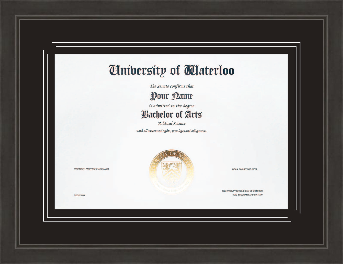 Custom University of Waterloo Diploma Frame