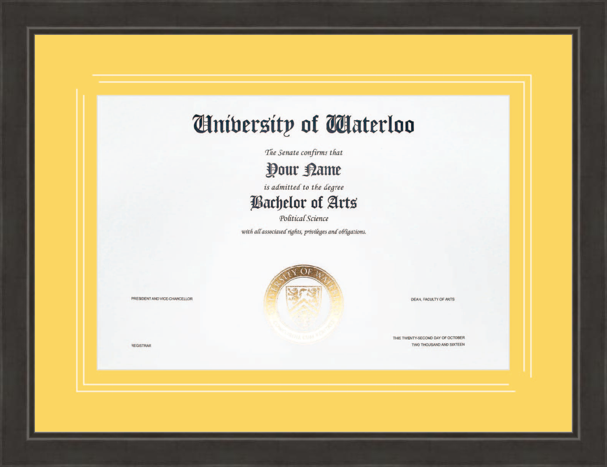 Custom University of Waterloo Diploma Frame