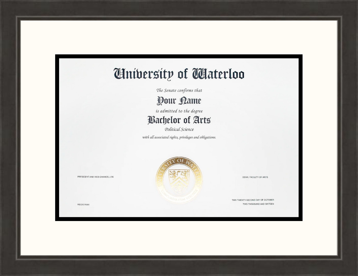 Custom University of Waterloo Diploma Frame