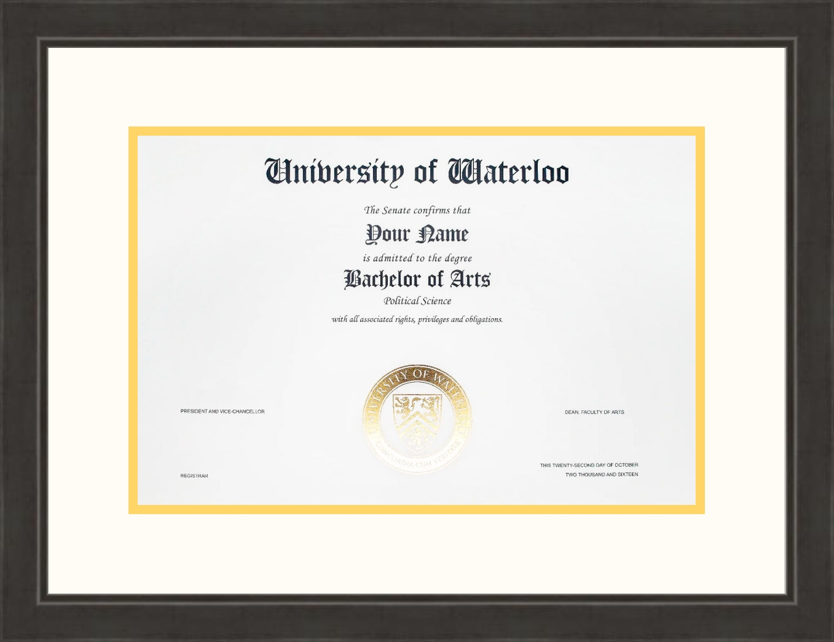 University of Waterloo Diploma Frame R691001 Noire Black L2 Waterloo White Sunflower