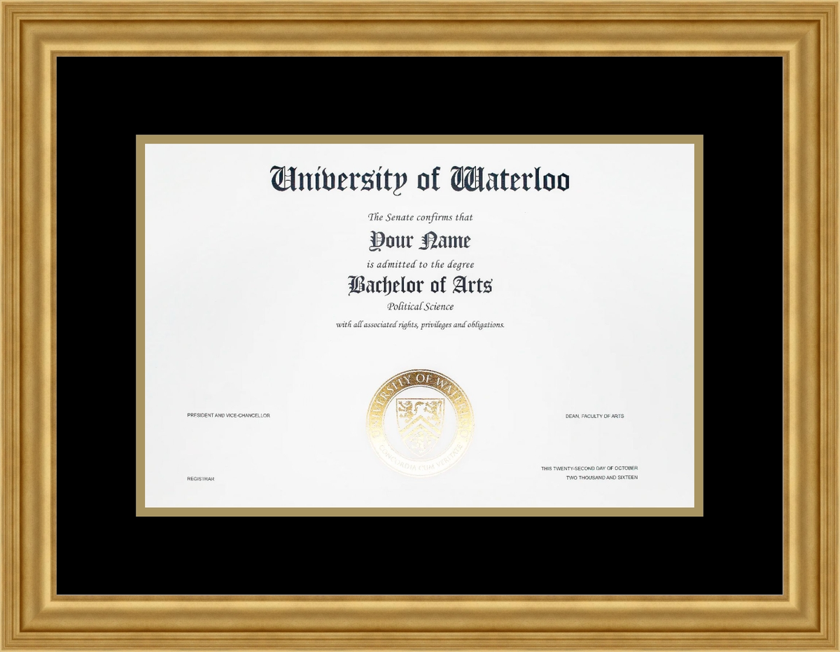Custom University of Waterloo Diploma Frame