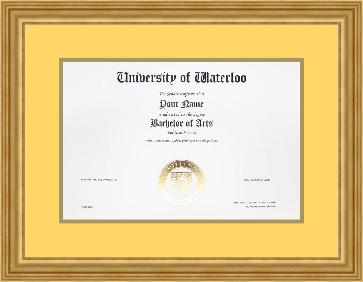 Custom University of Waterloo Diploma Frame