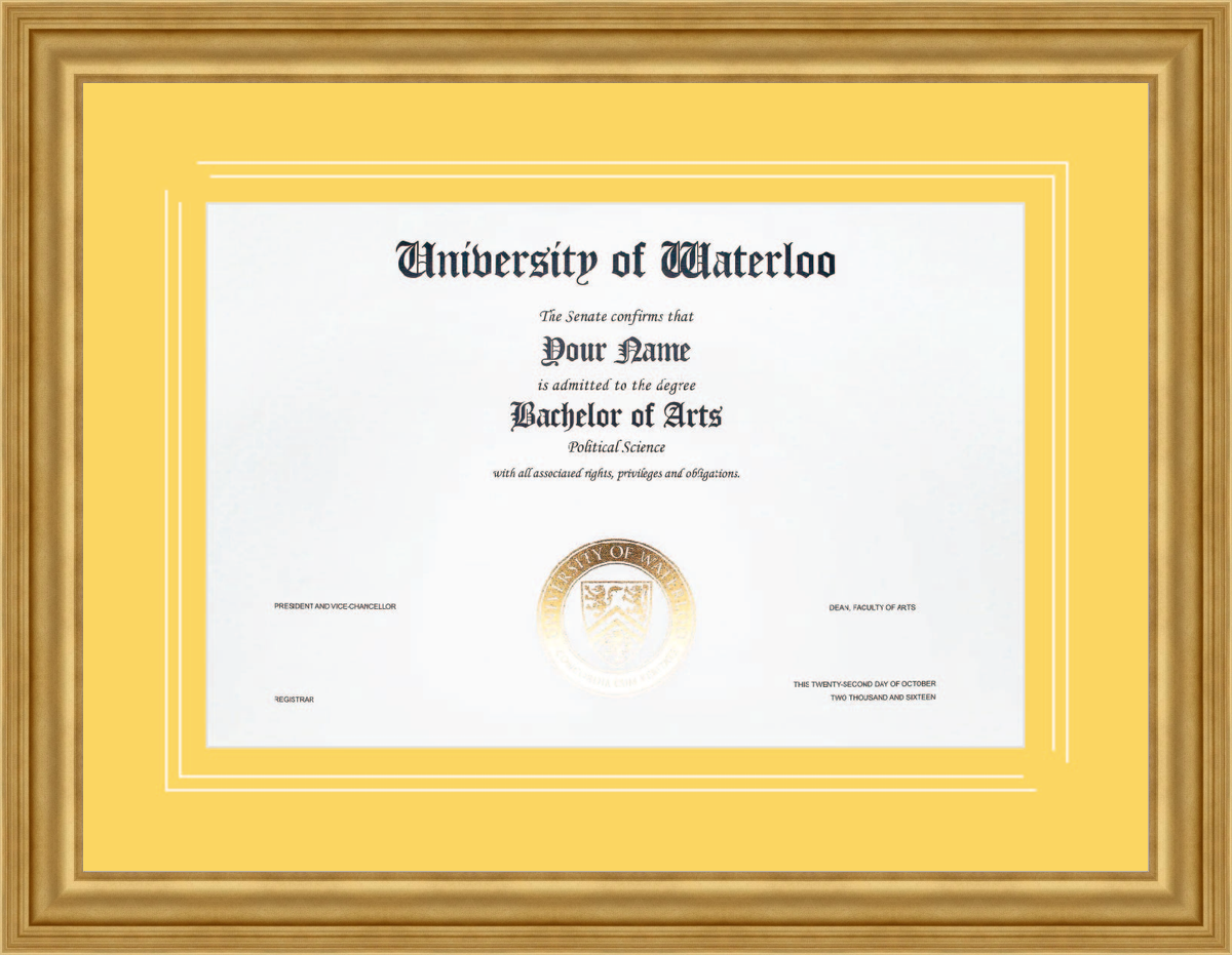 Custom University of Waterloo Diploma Frame