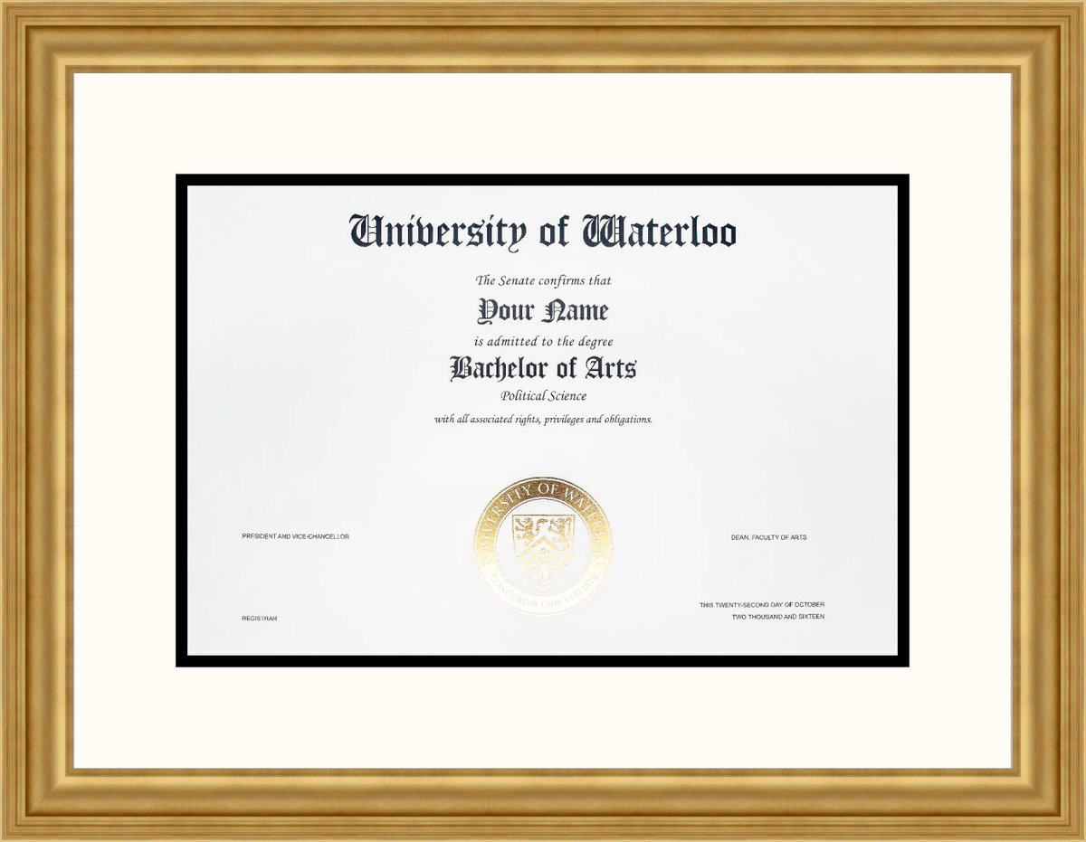 Custom University of Waterloo Diploma Frame