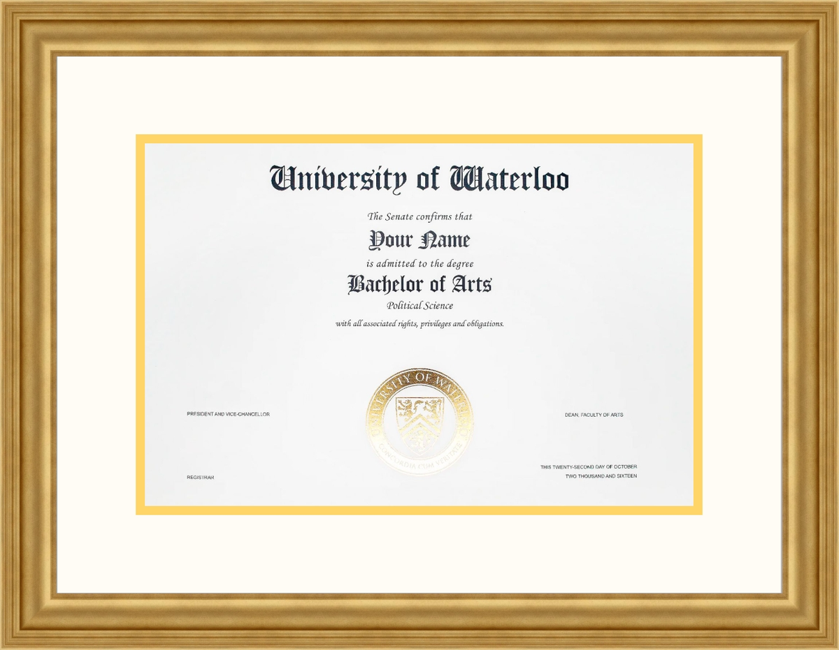 Custom University of Waterloo Diploma Frame