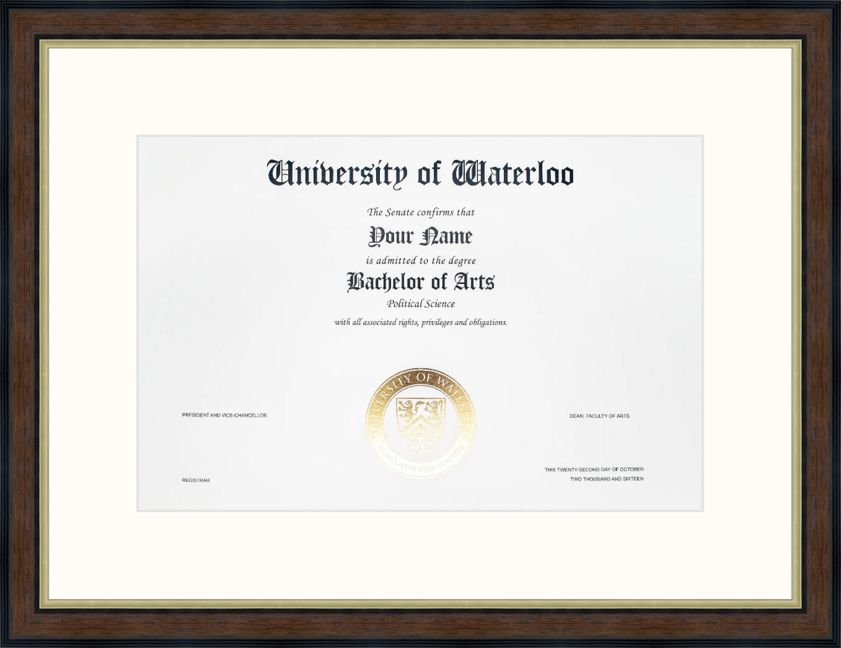 Custom University of Waterloo Diploma Frame