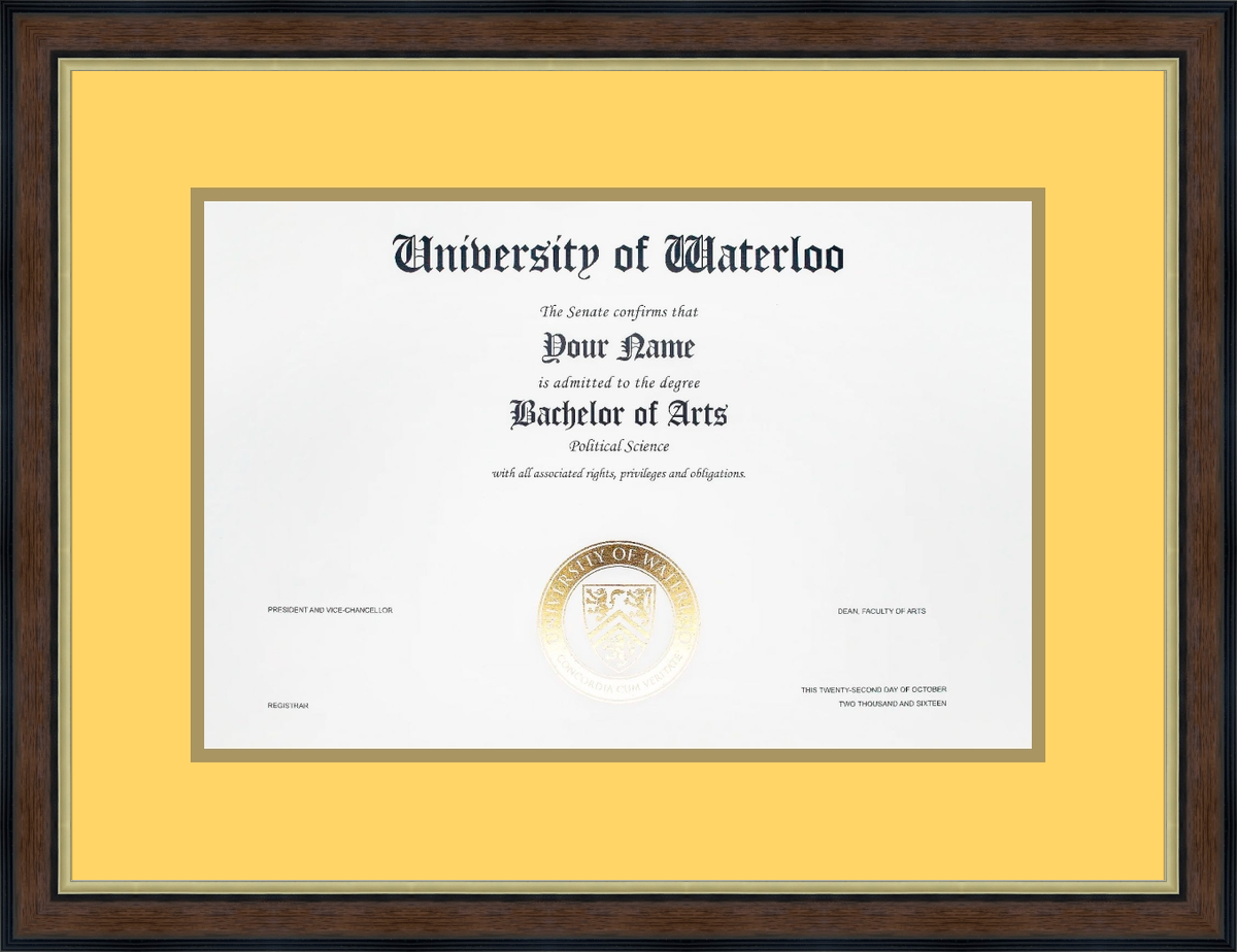 Custom University of Waterloo Diploma Frame