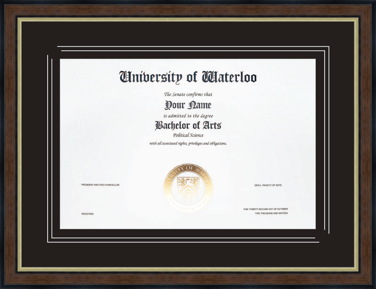 Custom University of Waterloo Diploma Frame