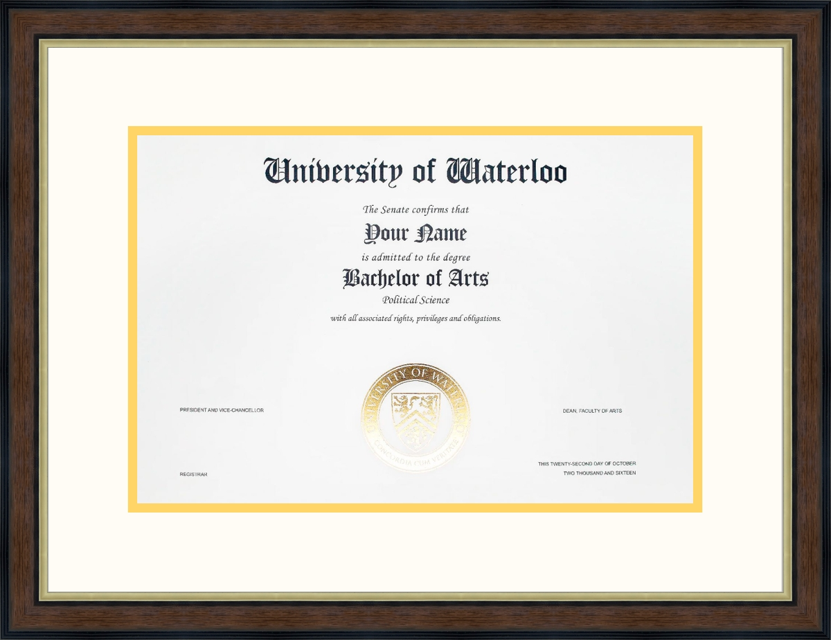 Custom University of Waterloo Diploma Frame