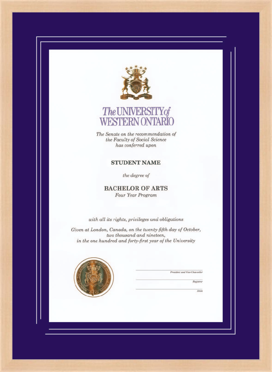 Custom Western University Diploma Frame