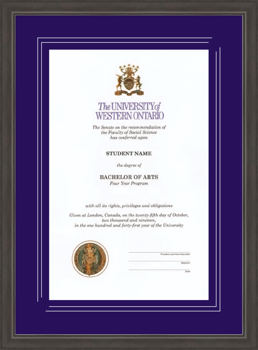 Custom Western University Diploma Frame