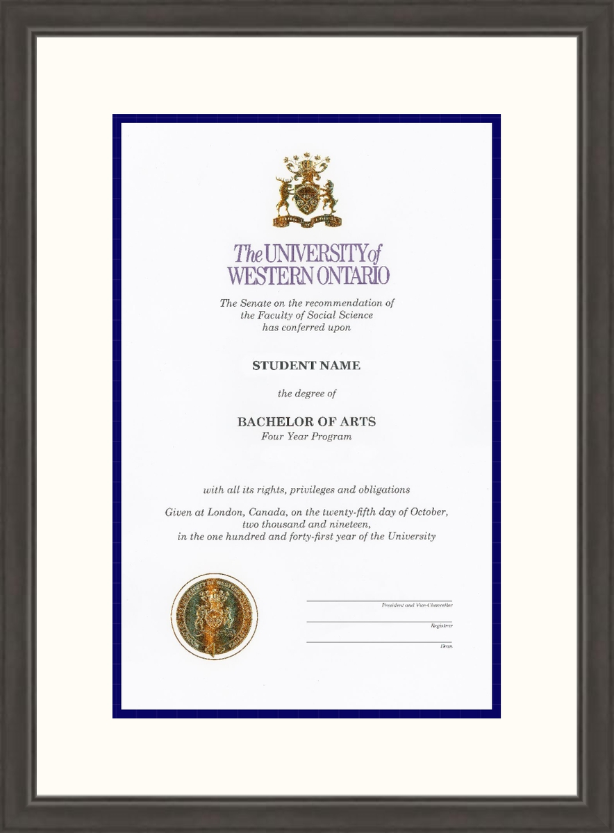 Custom Western University Diploma Frame