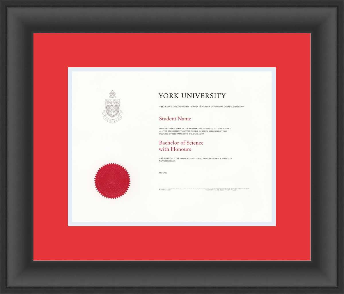 Custom York University Diploma Frame
