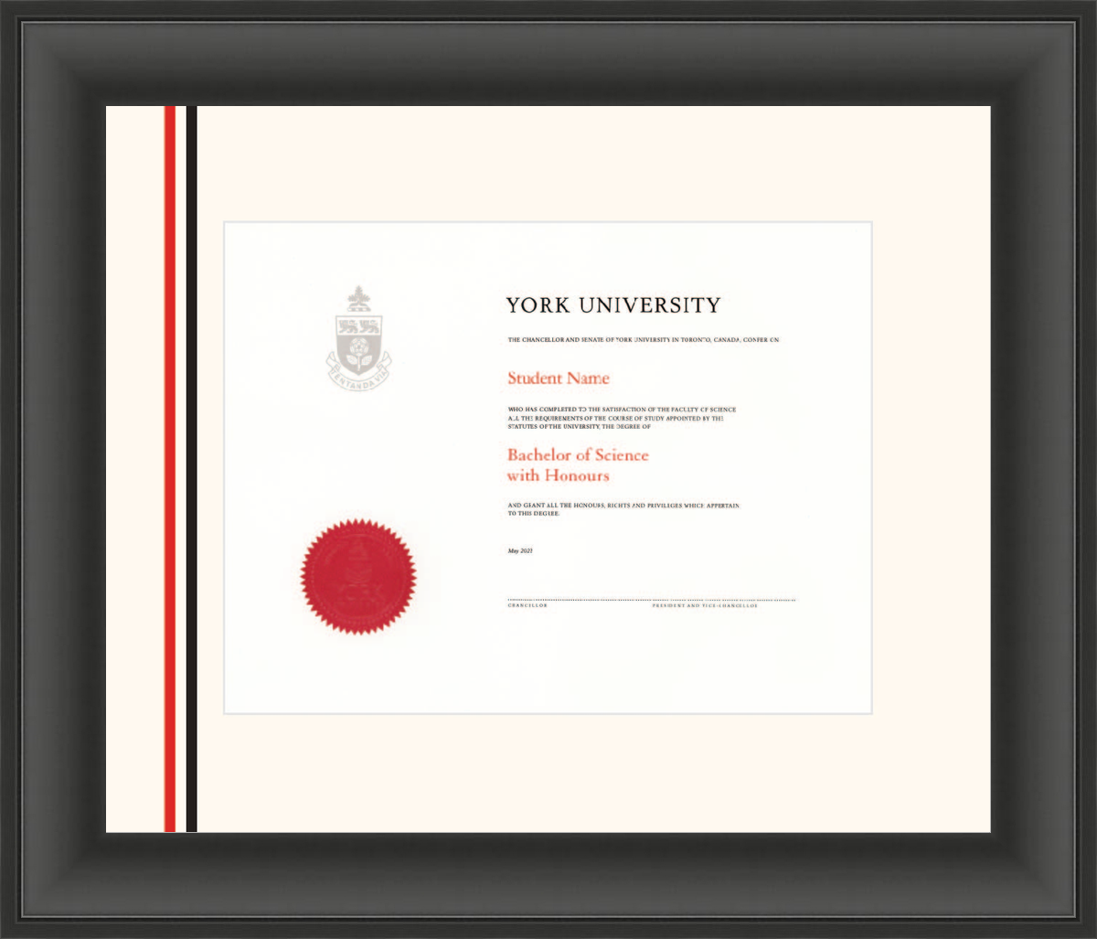 Custom York University Diploma Frame