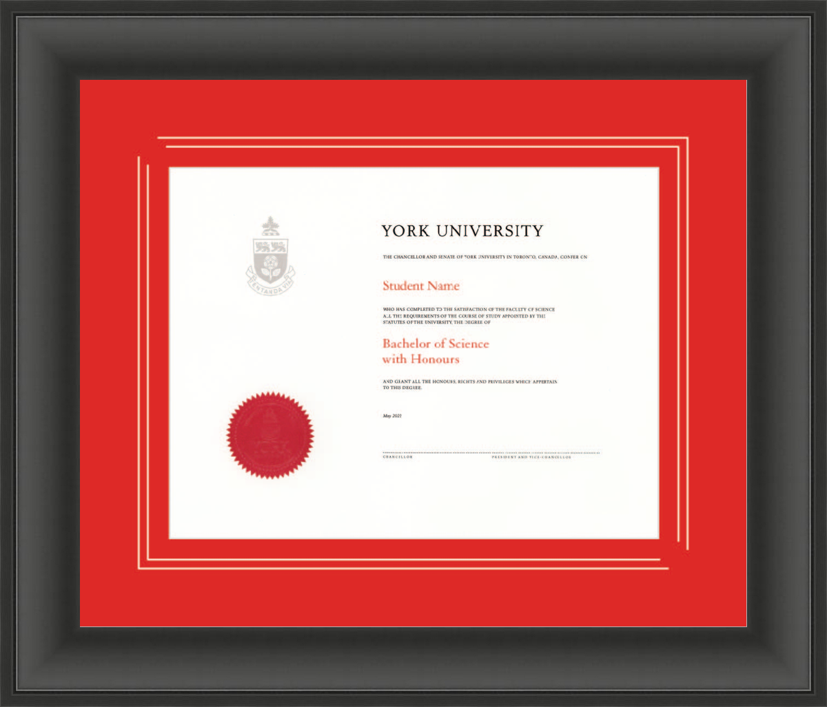 Custom York University Diploma Frame