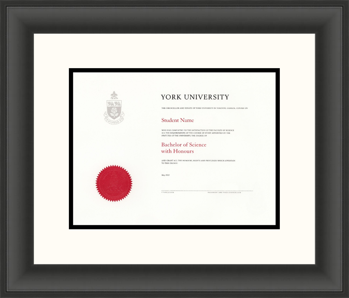 Custom York University Diploma Frame