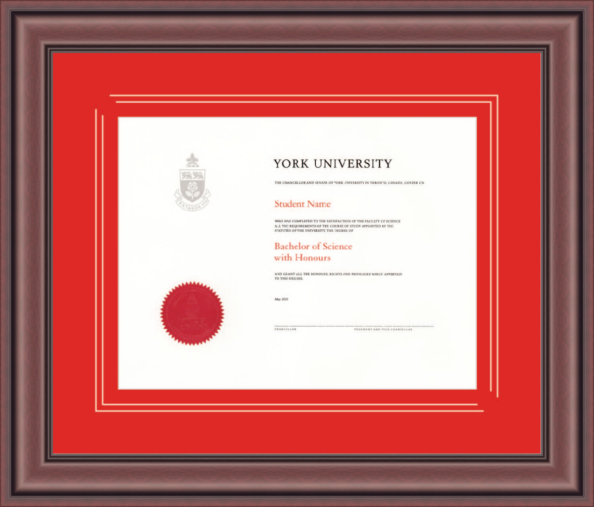 Custom York University Diploma Frame