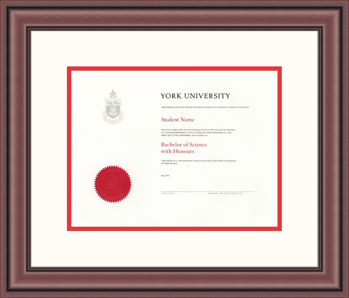 Custom York University Diploma Frame