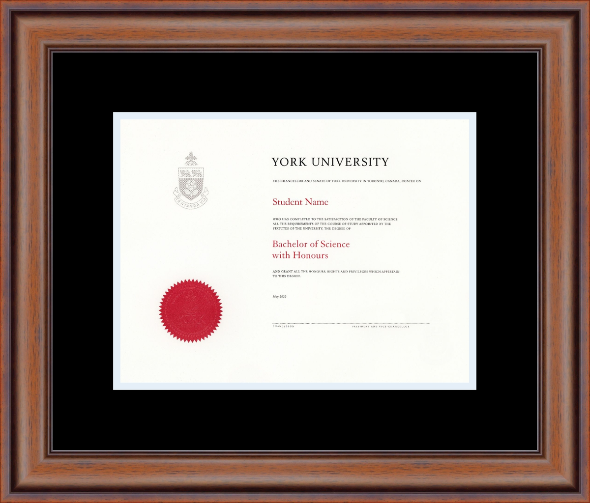 Custom York University Diploma Frame