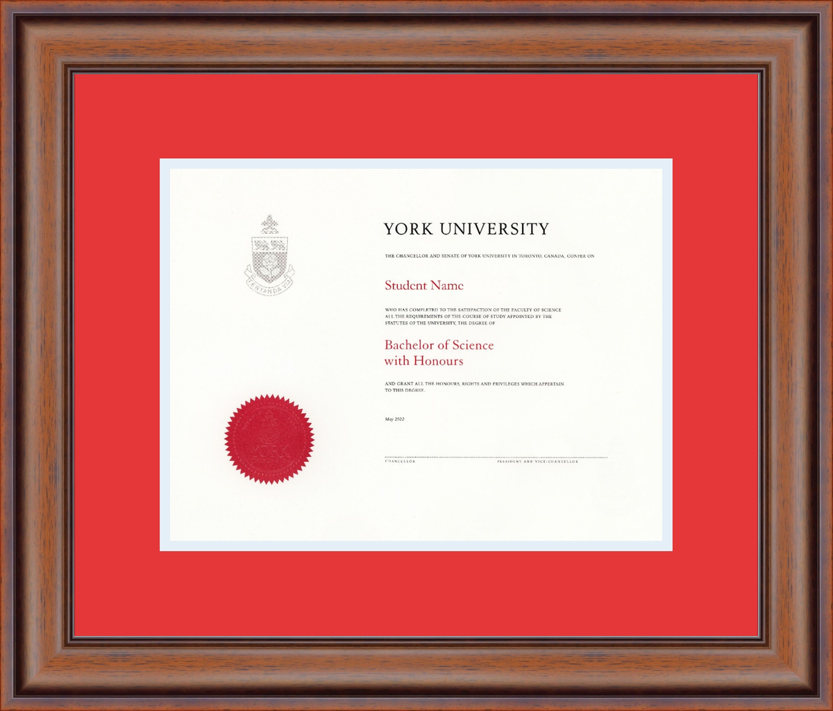Custom York University Diploma Frame
