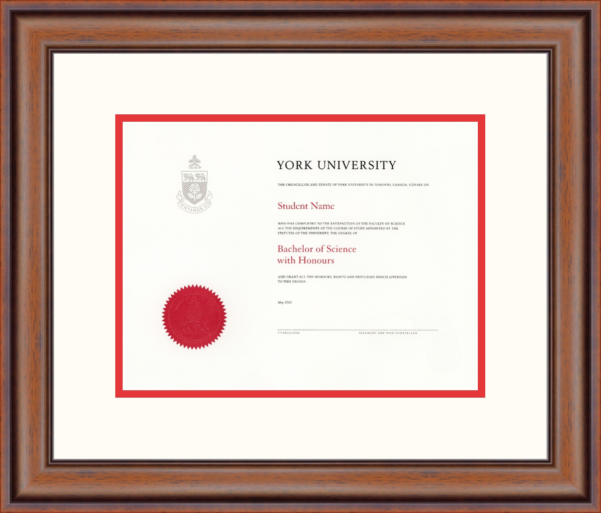 Custom York University Diploma Frame