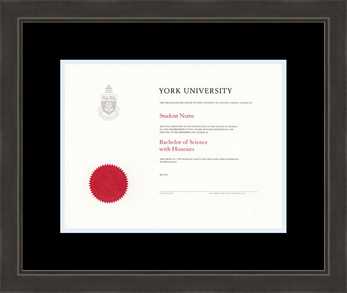 Custom York University Diploma Frame