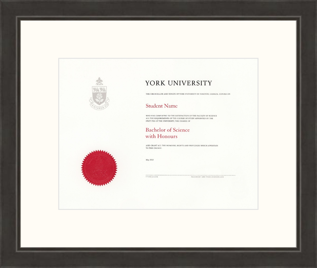 Custom York University Diploma Frame